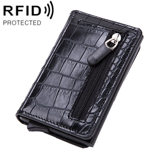 Automatic Cartridge Male Ladies Stainless Steel Credit Card Package RFID Business Card Box(Crocodile Grain Black) - Antimagnetic RFID Package by buy2fix | Online Shopping UK | buy2fix