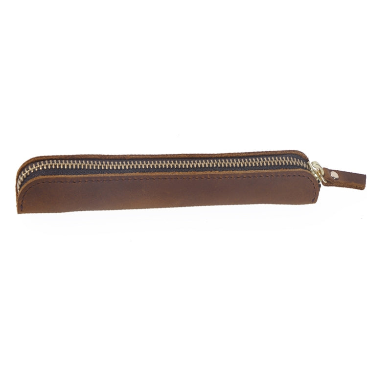Retro Simple Leather Stylus Leather Zipper Pen Protection Case Crazy Horse Skin Mini Pen Case(Deep Brown) - Home & Garden by buy2fix | Online Shopping UK | buy2fix