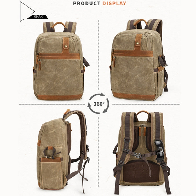 D1383 Outdoor SLR Digital Camera Backpack Waterproof Batik Canvas Camera Bag(Khaki) - Camera Accessories by buy2fix | Online Shopping UK | buy2fix