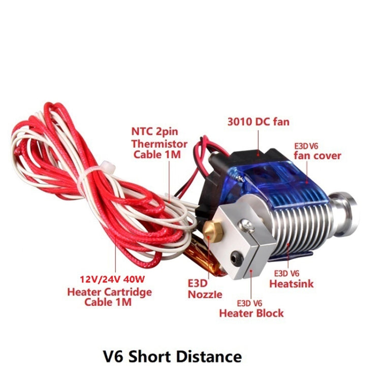 3D V6 Printer Extrusion Head Printer J-Head Hotend With Single Cooling Fan, Specification: Short 1.75 / 0.3mm - Consumer Electronics by buy2fix | Online Shopping UK | buy2fix