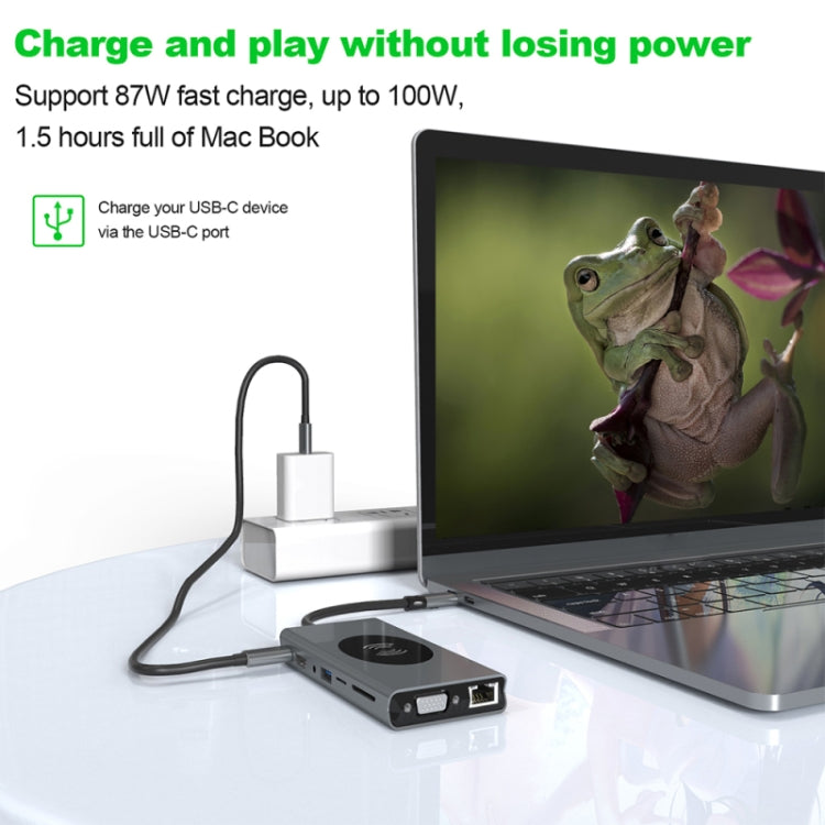 BX15W USB HUB Type-C Docking Station with Wireless Charge Function(15 in 1) - Computer & Networking by buy2fix | Online Shopping UK | buy2fix