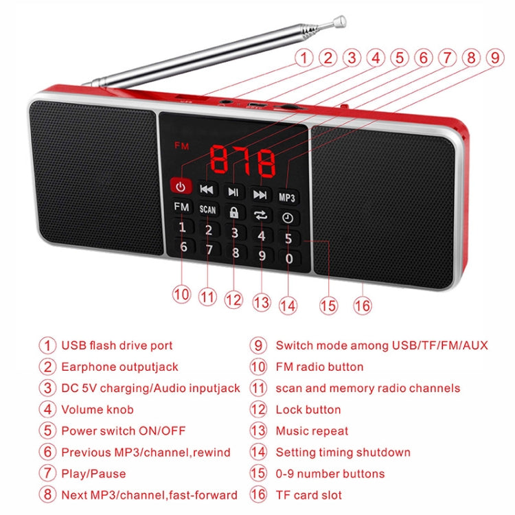 L-288FM Dual Speaker Radio MP3 Player Support TF Card/U Disk with LED Display(Gold) - Consumer Electronics by buy2fix | Online Shopping UK | buy2fix