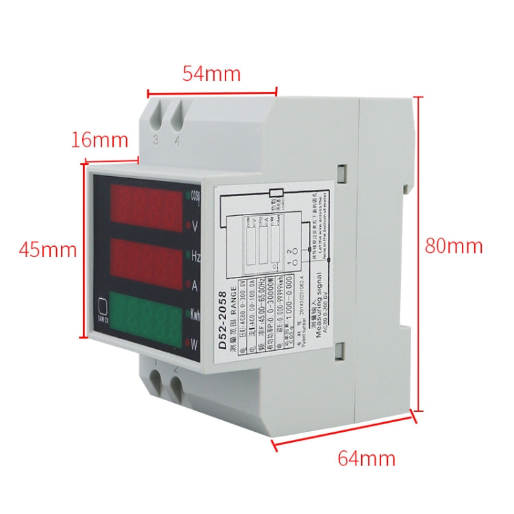 D52-2058 Wattmeter Din rail Volt Current Meter, Specification: AC80-300V Built-in CT - Consumer Electronics by buy2fix | Online Shopping UK | buy2fix