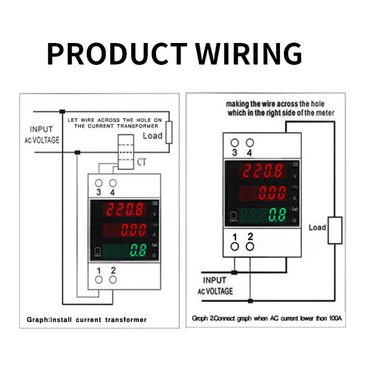 D52-2058 Wattmeter Din rail Volt Current Meter, Specification: AC80-300V Built-in CT - Consumer Electronics by buy2fix | Online Shopping UK | buy2fix