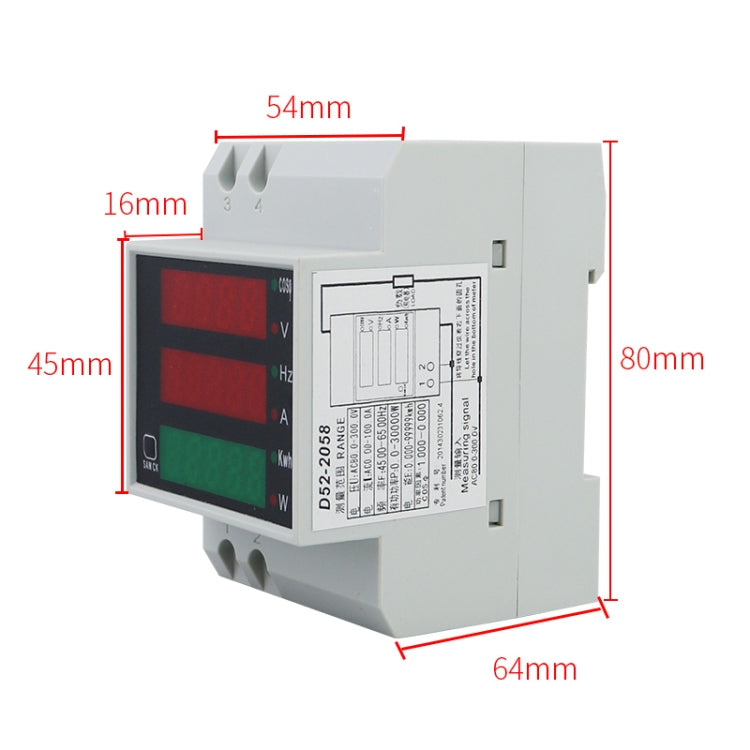 D52-2058 Wattmeter Din rail Volt Current Meter, Specification: AC200-450V Built-in CT - Consumer Electronics by buy2fix | Online Shopping UK | buy2fix