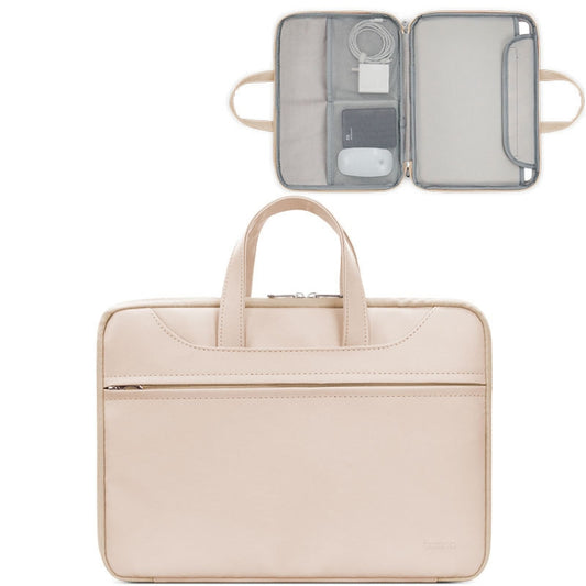 Baona BN-Q006 PU Leather Full Opening Laptop Handbag For 15/15.6/16 inches(Light Apricot Color) - 15.6 - 17 inch by Baona | Online Shopping UK | buy2fix