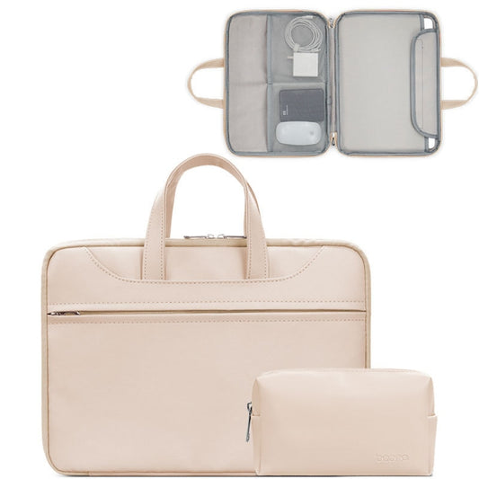 Baona BN-Q006 PU Leather Full Opening Laptop Handbag For 15/15.6/16 inches(Light Apricot Color+Power Bag) - 15.6 - 17 inch by Baona | Online Shopping UK | buy2fix
