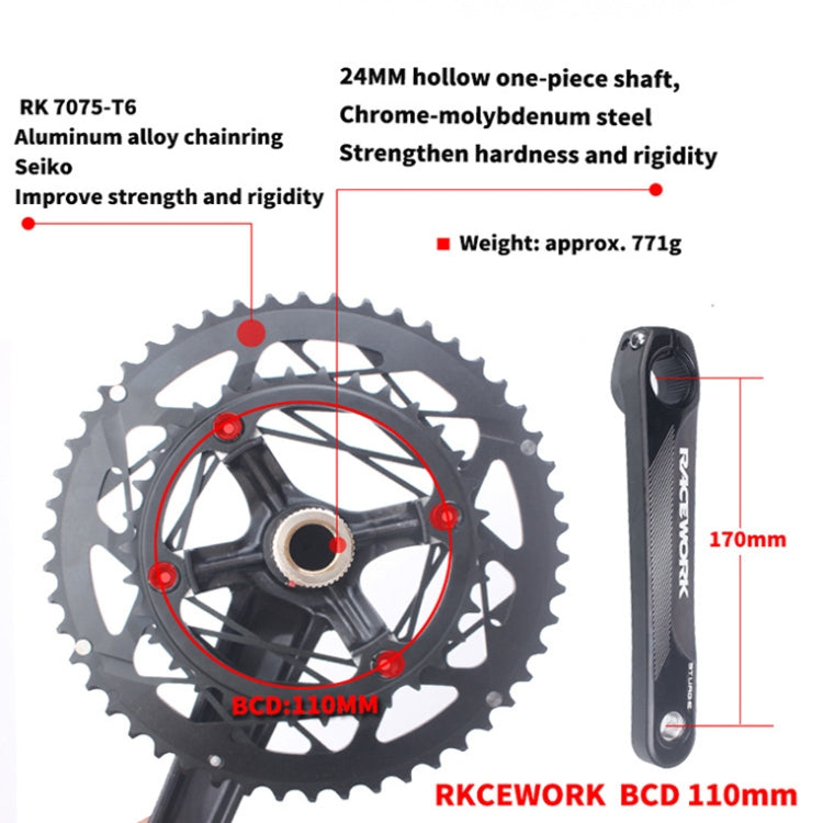RACEWORK RKRFA Road Bike Aluminum Alloy 22-speed Crankset, Spec: 53-39T without BB - Outdoor & Sports by RACEWORK | Online Shopping UK | buy2fix