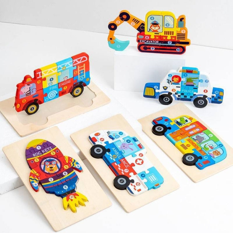 3 PCS Three-dimensional Buckle Traffic Puzzle Cognitive Puzzle Wooden Toy(Police) - Puzzle Toys by buy2fix | Online Shopping UK | buy2fix