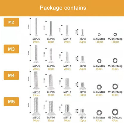 940 PCS/Set M2/M3/M4/M5 Flat Head Hexagon Socket Screws Gasket Ring Set - Screws by buy2fix | Online Shopping UK | buy2fix