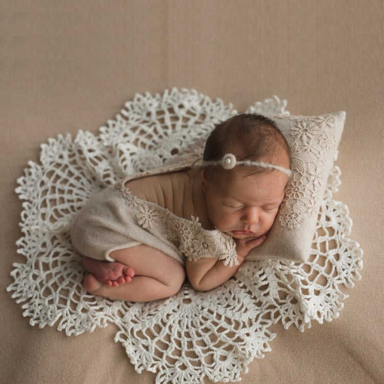 Hollow Lace Round Blanket + Pillow Suit Baby Photography Props(Beige) - Camera Accessories by buy2fix | Online Shopping UK | buy2fix