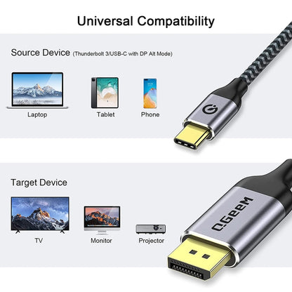 QGeeM QG-UA13 Type-C To DP 4K 60Hz Nylon Braided Adapter Cable, Length: 3m - Computer & Networking by QGeeM | Online Shopping UK | buy2fix