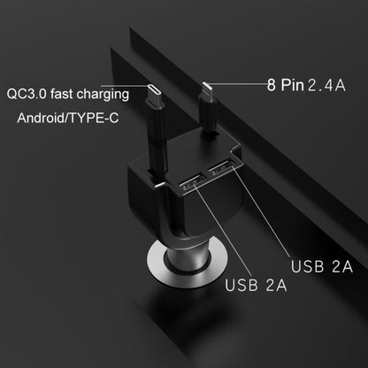 3 In 1 3.1A Dual USB Single Pull Retractable Fast QC3.0 Car Charger(Black) - In Car by buy2fix | Online Shopping UK | buy2fix