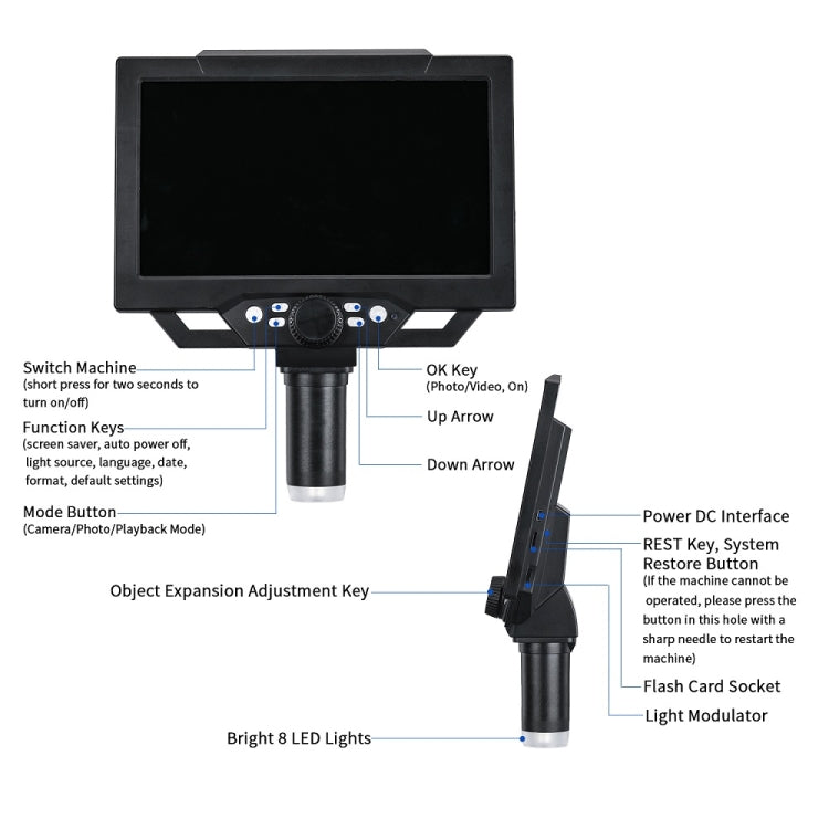 G1600 1-1600X Magnification 9 Inch Electron Microscope, Style: Without Battery US Plug - Digital Microscope by buy2fix | Online Shopping UK | buy2fix