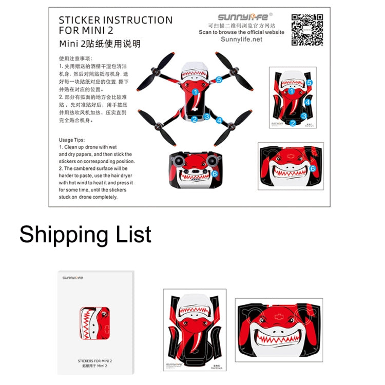 Sunnylife MM2-TZ452 For DJI Mini 2 Waterproof PVC Drone Body + Arm + Remote Control Decorative Protective Stickers Set(Drawing Red) - Stickers by Sunnylife | Online Shopping UK | buy2fix