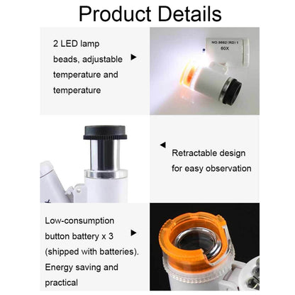 9882(RD) 60X Mini HD Banknote Detection Optical Microscope with LED Light, Color: White - Consumer Electronics by buy2fix | Online Shopping UK | buy2fix