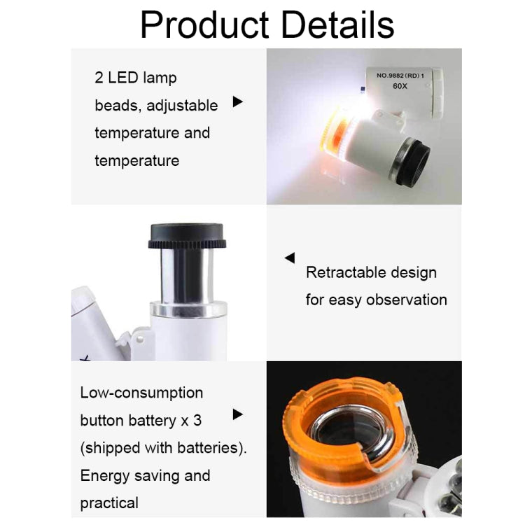 9882(RD) 60X Mini HD Banknote Detection Optical Microscope with LED Light, Color: Black - Consumer Electronics by buy2fix | Online Shopping UK | buy2fix