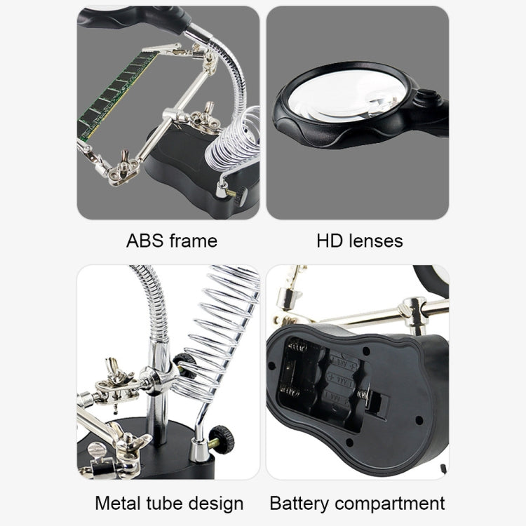 16126-A 3.5X/12X LED Light Stand Type Watch Repair Magnifier With Auxiliary Clip - Consumer Electronics by buy2fix | Online Shopping UK | buy2fix