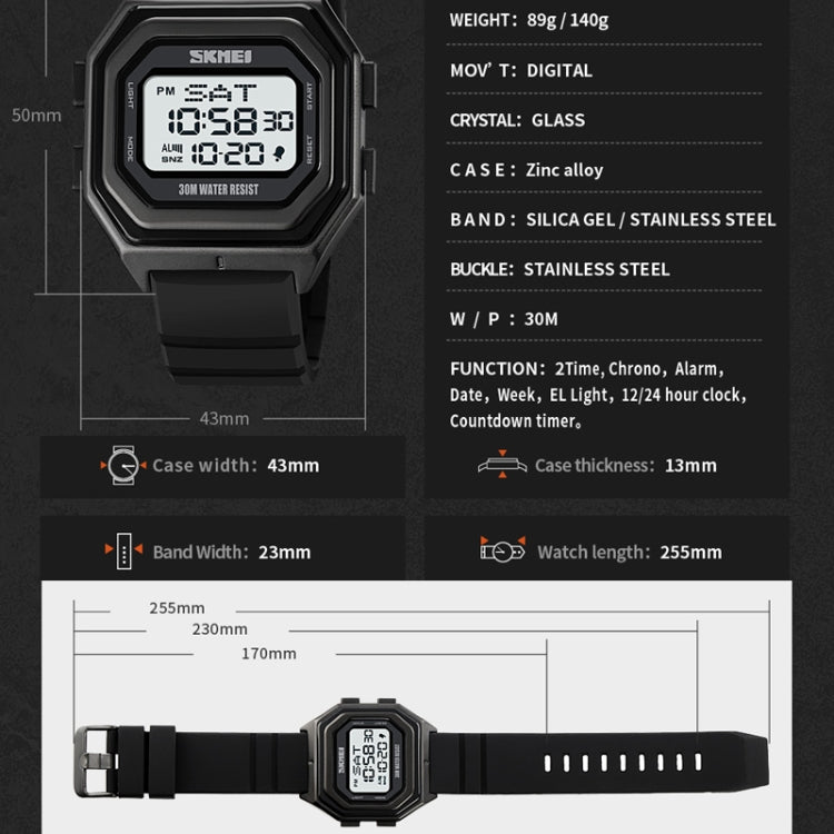 SKMEI 1875 Men Outdoor Electronic Watch Timing Multi-Functional Watch, Style: Steel Band White Machine - Metal Strap Watches by SKMEI | Online Shopping UK | buy2fix
