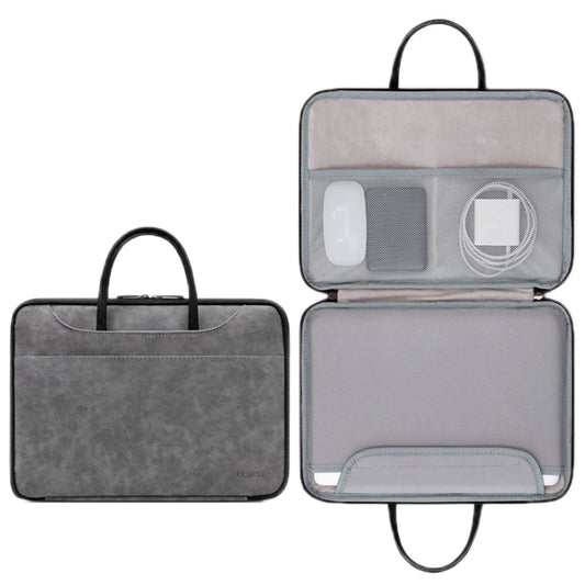 Baona Leather Fully Open Portable Waterproof Computer Bag, Size: 15/15.6/16 inches(Gray Black) - 15 inch by Baona | Online Shopping UK | buy2fix