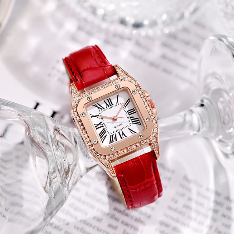 Women Tonneau Square Strap Quartz Watch, Color: Red+Bracelet - Leather Strap Watches by buy2fix | Online Shopping UK | buy2fix