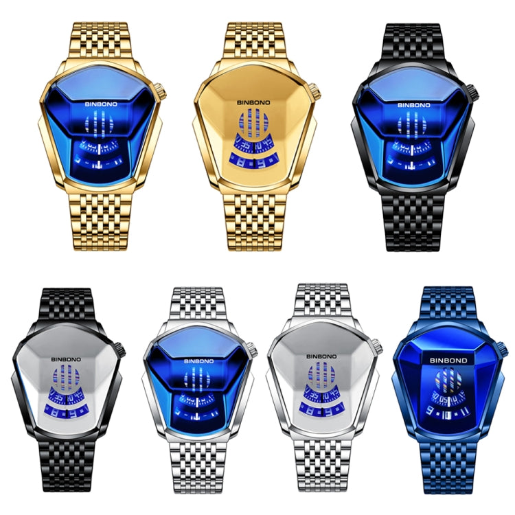 BINBOND Locomotive Concept Steel Belt Watch Men Live Black Technology Watch(Blue Steel Blue Face) - Metal Strap Watches by BINBOND | Online Shopping UK | buy2fix