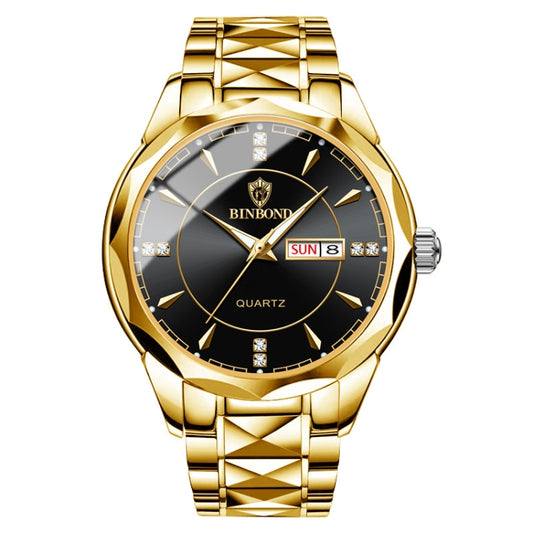 BINBOND B5552 Luminous Multifunctional Business Calendar Quartz Watch(Full-gold-Black) - Metal Strap Watches by BINBOND | Online Shopping UK | buy2fix