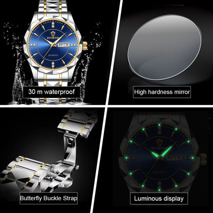 BINBOND B5552 Luminous Multifunctional Business Calendar Quartz Watch(Female-White Steel-Black) - Metal Strap Watches by BINBOND | Online Shopping UK | buy2fix