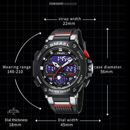 SMAEL 8069 Outdoor Multifunctional Waterproof Sports Alloy Luminous Watch(Black Silver) - LED Digital Watches by SMAEL | Online Shopping UK | buy2fix
