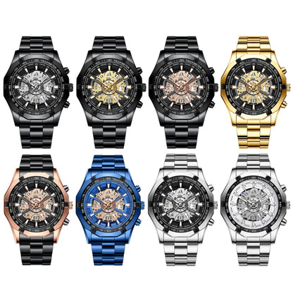 BINBOND S033 Hollowed Mechanical 30m Waterproof Luminous Quartz Watch, Color: White Steel-Black - Metal Strap Watches by BINBOND | Online Shopping UK | buy2fix