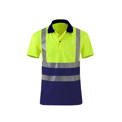 Reflective Quick-drying T-shirt Lapel Short-sleeved Safety Work Shirt, Size: M(Fluorescent +Navy Blue) - Workplace Safety Supplies by buy2fix | Online Shopping UK | buy2fix