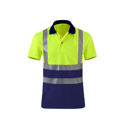 Reflective Quick-drying T-shirt Lapel Short-sleeved Safety Work Shirt, Size: XXL(Fluorescent +Navy Blue) - Workplace Safety Supplies by buy2fix | Online Shopping UK | buy2fix