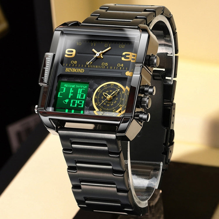 BINBOND B3332 Square Multifunctional Sports Quartz Waterproof Watch(Full-gold-Gold) - Metal Strap Watches by BINBOND | Online Shopping UK | buy2fix