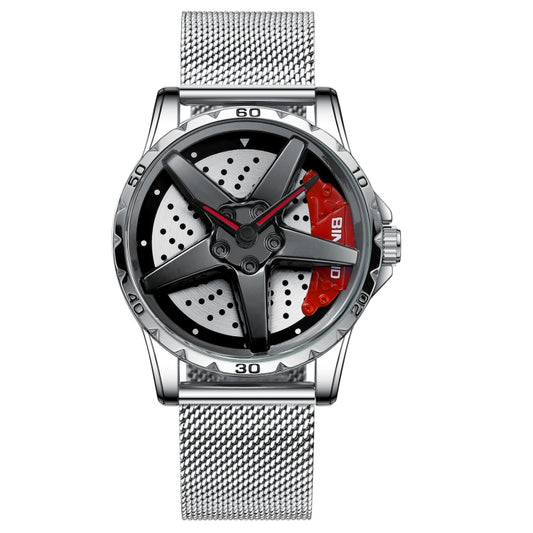 BINBOND D002 Car Hub Dial Multifunctional Waterproof and Wear-resistant Men's Watch(White Net-White-Red) - Metal Strap Watches by BINBOND | Online Shopping UK | buy2fix