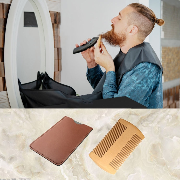 TW-BC90 Beard Wooden Comb Beard Shape Double-Sided Comb With PU Leather Case - Hair Trimmer by buy2fix | Online Shopping UK | buy2fix