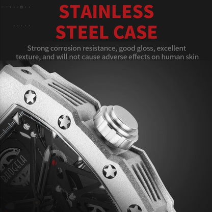 BAOGELA 224145 Barrel Skeleton Waterproof Sports Stainless Steel Silicone Men Watch(Steel Shell Black Belt) - Silicone Strap Watches by BAOGELA | Online Shopping UK | buy2fix