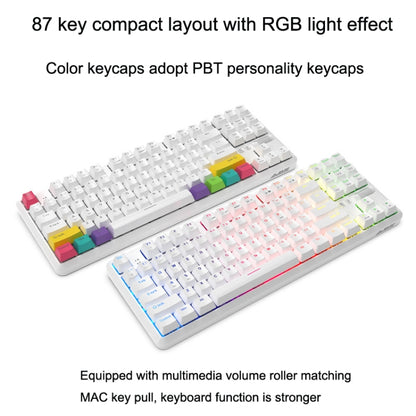 Ajazz K870T 87-Key RGB Office Game Phone Tablet Bluetooth/Wired Dual-Mode Mechanical Keyboard Green Shaft (White) - Wired Keyboard by Ajazz | Online Shopping UK | buy2fix