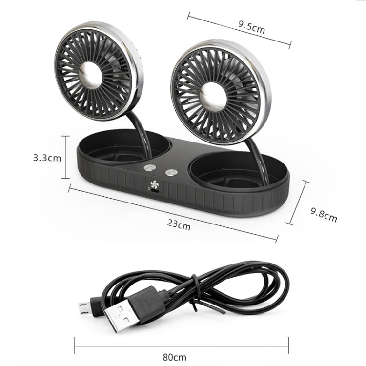 F304 Double-head Hose Built-in Lithium Battery USB Car Fan, Color: Black Silver - Heating & Fans by buy2fix | Online Shopping UK | buy2fix