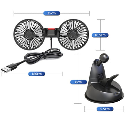 F4206 Suction Cup Double Head Car USB Fan(Black) - Heating & Fans by buy2fix | Online Shopping UK | buy2fix