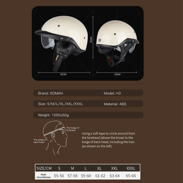 SOMAN Motorcycle Half Helmet Adjustable Helmet With Inner Mirror, Size: XL(White with Transparent Mirror) - Helmets by SOMAN | Online Shopping UK | buy2fix