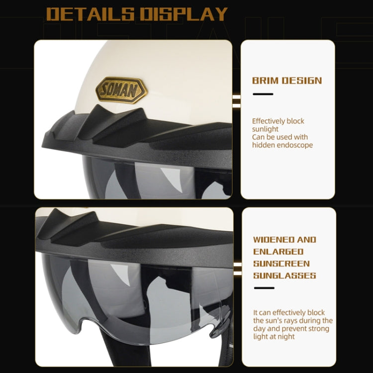 SOMAN Motorcycle Half Helmet Adjustable Helmet With Inner Mirror, Size: S(Matte Black with Transparent Mirror) - Helmets by SOMAN | Online Shopping UK | buy2fix