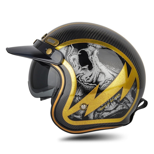 SOMAN Motorcycle Four Seasons Carbon Fiber Half Helmet, Color: Carbon Fiber Gold Lightning(XL) - Helmets by SOMAN | Online Shopping UK | buy2fix