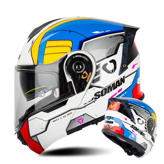 SOMAN Racing Motorcycle Double Lens Riding Safety Helmet, Size: XL(Mobile Suit) - Helmets by SOMAN | Online Shopping UK | buy2fix