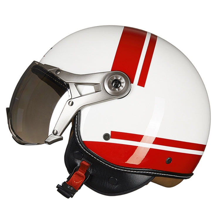 GXT Electric Vehicle Half Cover Helmet Four Seasons Retro Helmet, Size: M(Painted White Red Stripes) - Helmets by GXT | Online Shopping UK | buy2fix