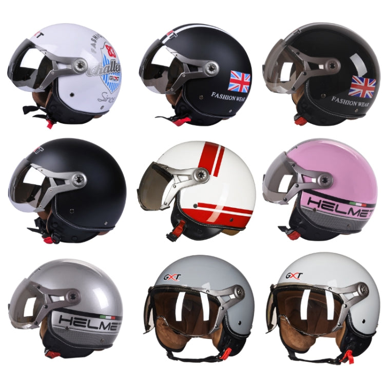 GXT Electric Vehicle Half Cover Helmet Four Seasons Retro Helmet, Size: M(Bright Black Flower) - Helmets by GXT | Online Shopping UK | buy2fix