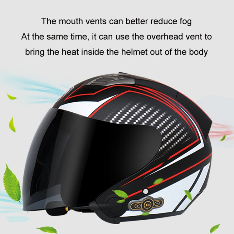 KUQIBAO Motorcycle Smart Bluetooth Sun Protection Double Lens Safety Helmet, Size: M(White Phantom Fiber+Black Tail) - Helmets by KUQIBAO | Online Shopping UK | buy2fix