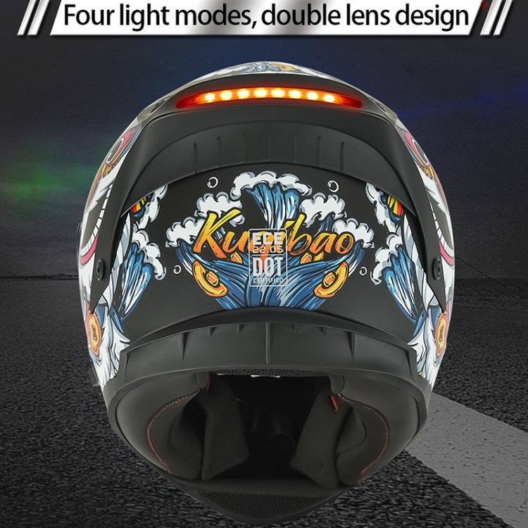 KUQIBAO Motorcycle Dual Lens Anti-Fog Helmet With LED Light, Size: XXL(White Wake Lion) - Helmets by KUQIBAO | Online Shopping UK | buy2fix