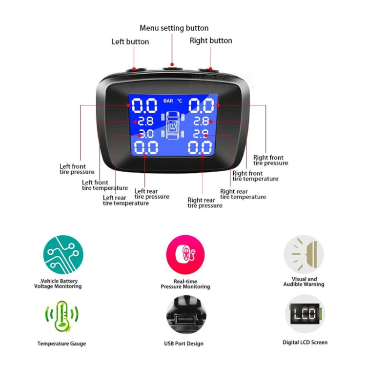 Four-wheel Simultaneous Display Cigarette Lighter Type Tire Pressure Monitoring Detector, Specification: External - Tire Pressure Gauges by buy2fix | Online Shopping UK | buy2fix