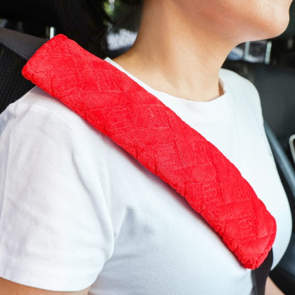 1pair Car Plush Seat Belt Embroidered Shoulder Pad Cover(Red) - Seat Belts & Padding by buy2fix | Online Shopping UK | buy2fix