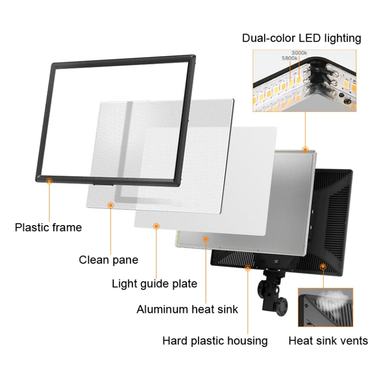 Pixel P50 Dual Color Temperature Flat Panel Fill Light 45W Soft Outdoor Shooting Fill Light for Straight Photography(Lamp+AU Plug Adapter) -  by Pixel | Online Shopping UK | buy2fix